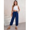imageEVALESS Womens Summer High Waisted Baggy Pants Casual Ankle Length Trouser Slacks with PocketsNavy Blue