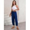 imageEVALESS Womens Summer High Waisted Baggy Pants Casual Ankle Length Trouser Slacks with PocketsNavy Blue
