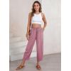 imageEVALESS Womens Summer High Waisted Baggy Pants Casual Ankle Length Trouser Slacks with PocketsRose Pink