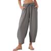 imageEVALESS Womens Summer High Waisted Baggy Pants Casual Ankle Length Trouser Slacks with PocketsDark Grey