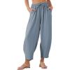 imageEVALESS Womens Summer High Waisted Baggy Pants Casual Ankle Length Trouser Slacks with PocketsDusk Blue