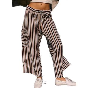 imageEVALESS Women Palazzo Pants Summer Casual Wide Leg High Waist Lounge Flowy Beach Striped Trousers Travel Vacation OutfitsBlack Stripe