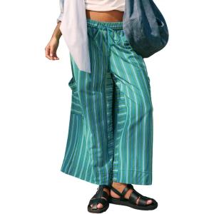 imageEVALESS Women Palazzo Pants Summer Casual Wide Leg High Waist Lounge Flowy Beach Striped Trousers Travel Vacation OutfitsBlue Stripe