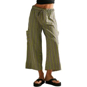 imageEVALESS Women Palazzo Pants Summer Casual Wide Leg High Waist Lounge Flowy Beach Striped Trousers Travel Vacation OutfitsGreen Stripe