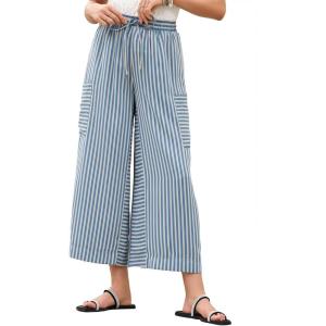 imageEVALESS Women Palazzo Pants Summer Casual Wide Leg High Waist Lounge Flowy Beach Striped Trousers Travel Vacation OutfitsSky Blue Stripe