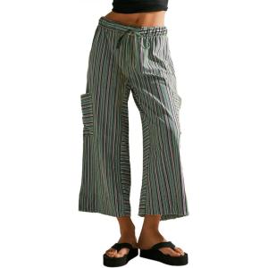 imageEVALESS Women Palazzo Pants Summer Casual Wide Leg High Waist Lounge Flowy Beach Striped Trousers Travel Vacation OutfitsVineyard Green