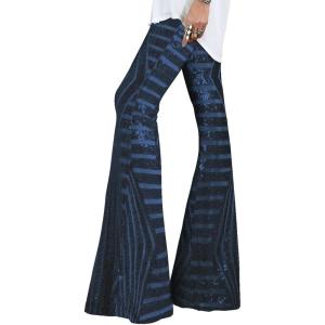 imageEVALESS Women Sequin Pants Sparkly Glitter High Waisted Wide Leg Flare Trousers Bell Bottom Night Out ClubwearNavy Blue