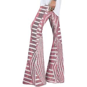 imageEVALESS Women Sequin Pants Sparkly Glitter High Waisted Wide Leg Flare Trousers Bell Bottom Night Out ClubwearPink