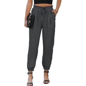 imageEVALESS Womens 2025 Summer Casual Pants Drawstring Elastic High Waisted Work Trousers Joggers Trendy Harem Pants with PocketsB Gray01