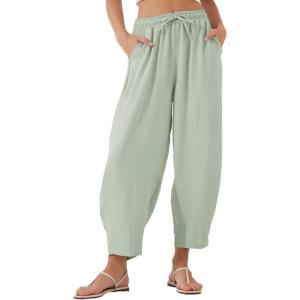 imageEVALESS Womens Summer High Waisted Baggy Pants Casual Ankle Length Trouser Slacks with PocketsClearly Aqua