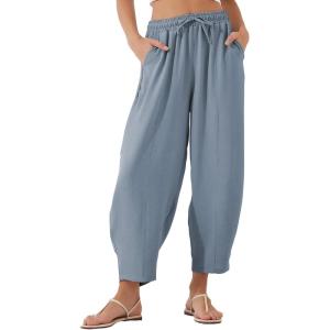 imageEVALESS Womens Summer High Waisted Baggy Pants Casual Ankle Length Trouser Slacks with PocketsDusk Blue