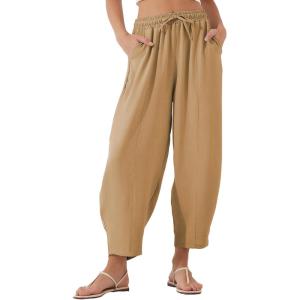 imageEVALESS Womens Summer High Waisted Baggy Pants Casual Ankle Length Trouser Slacks with PocketsSmoke Gray