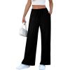 imageEVALESS Wide Leg Pants for Women Drawstring Elastic Waist Stripe Ribbed Sweatpants with PocketsBlack