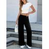 imageEVALESS Wide Leg Pants for Women Drawstring Elastic Waist Stripe Ribbed Sweatpants with PocketsBlack