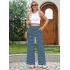 imageEVALESS Wide Leg Pants for Women Drawstring Elastic Waist Stripe Ribbed Sweatpants with PocketsBlack and Blue