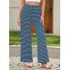 imageEVALESS Wide Leg Pants for Women Drawstring Elastic Waist Stripe Ribbed Sweatpants with PocketsBlack and Blue