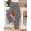 imageEVALESS Wide Leg Pants for Women Drawstring Elastic Waist Stripe Ribbed Sweatpants with PocketsBlack and Grey