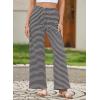 imageEVALESS Wide Leg Pants for Women Drawstring Elastic Waist Stripe Ribbed Sweatpants with PocketsBlack and Grey