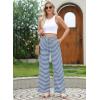 imageEVALESS Wide Leg Pants for Women Drawstring Elastic Waist Stripe Ribbed Sweatpants with PocketsBlue and White