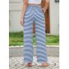 imageEVALESS Wide Leg Pants for Women Drawstring Elastic Waist Stripe Ribbed Sweatpants with PocketsBlue and White
