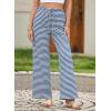 imageEVALESS Wide Leg Pants for Women Drawstring Elastic Waist Stripe Ribbed Sweatpants with PocketsBlue and White