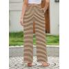 imageEVALESS Wide Leg Pants for Women Drawstring Elastic Waist Stripe Ribbed Sweatpants with PocketsBrown Striped