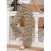 imageEVALESS Wide Leg Pants for Women Drawstring Elastic Waist Stripe Ribbed Sweatpants with PocketsBrown Striped