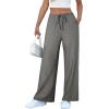 imageEVALESS Wide Leg Pants for Women Drawstring Elastic Waist Stripe Ribbed Sweatpants with PocketsGrey