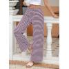 imageEVALESS Wide Leg Pants for Women Drawstring Elastic Waist Stripe Ribbed Sweatpants with PocketsPurple Striped