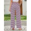 imageEVALESS Wide Leg Pants for Women Drawstring Elastic Waist Stripe Ribbed Sweatpants with PocketsPurple Striped