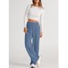 imageEVALESS Womens Spring 2025 Dress Pants High Waist Straight Leg Pants Button Down Bottoms Work Pants Trousers with PocketsAshleigh Blue