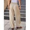 imageEVALESS Womens Wide Leg Baggy Pants Elastic High Waisted Casual Harem Pants Trousers with PocketsBeige