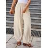 imageEVALESS Womens Wide Leg Baggy Pants Elastic High Waisted Casual Harem Pants Trousers with PocketsBeige
