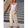 imageEVALESS Womens Wide Leg Baggy Pants Elastic High Waisted Casual Harem Pants Trousers with PocketsBeige