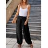 imageEVALESS Womens Wide Leg Baggy Pants Elastic High Waisted Casual Harem Pants Trousers with PocketsBlack