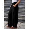imageEVALESS Womens Wide Leg Baggy Pants Elastic High Waisted Casual Harem Pants Trousers with PocketsBlack