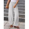 imageEVALESS Womens Wide Leg Baggy Pants Elastic High Waisted Casual Harem Pants Trousers with PocketsGrey