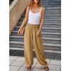 imageEVALESS Womens Wide Leg Baggy Pants Elastic High Waisted Casual Harem Pants Trousers with PocketsLight Brown