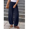 imageEVALESS Womens Wide Leg Baggy Pants Elastic High Waisted Casual Harem Pants Trousers with PocketsNavy Blue