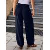 imageEVALESS Womens Wide Leg Baggy Pants Elastic High Waisted Casual Harem Pants Trousers with PocketsNavy Blue