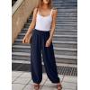 imageEVALESS Womens Wide Leg Baggy Pants Elastic High Waisted Casual Harem Pants Trousers with PocketsNavy Blue