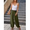 imageEVALESS Womens Wide Leg Baggy Pants Elastic High Waisted Casual Harem Pants Trousers with PocketsOlive Green