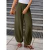 imageEVALESS Womens Wide Leg Baggy Pants Elastic High Waisted Casual Harem Pants Trousers with PocketsOlive Green