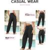 imageEVALESS Womens Wide Leg Barrel Pants Elastic High Waisted Side Pocket Palazzo Trousers Business Work Casual PantsBlack
