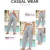 imageEVALESS Womens Wide Leg Barrel Pants Elastic High Waisted Side Pocket Palazzo Trousers Business Work Casual PantsGrey