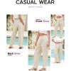imageEVALESS Womens Wide Leg Barrel Pants Elastic High Waisted Side Pocket Palazzo Trousers Business Work Casual PantsLight Brown