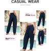 imageEVALESS Womens Wide Leg Barrel Pants Elastic High Waisted Side Pocket Palazzo Trousers Business Work Casual PantsNavy Blue