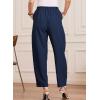 imageEVALESS Womens Wide Leg Barrel Pants Elastic High Waisted Side Pocket Palazzo Trousers Business Work Casual PantsNavy Blue