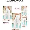 imageEVALESS Womens Wide Leg Barrel Pants Elastic High Waisted Side Pocket Palazzo Trousers Business Work Casual PantsWhite