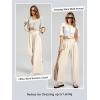 imageEVALESS Womens Wide Leg Pants Elastic High Waisted Waffle Knit Casual Palazzo Pants Trousers with PocketsBeige